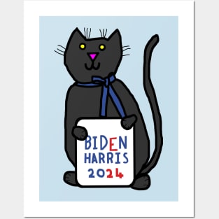 Cat with Biden Harris 2024 Sign Posters and Art
